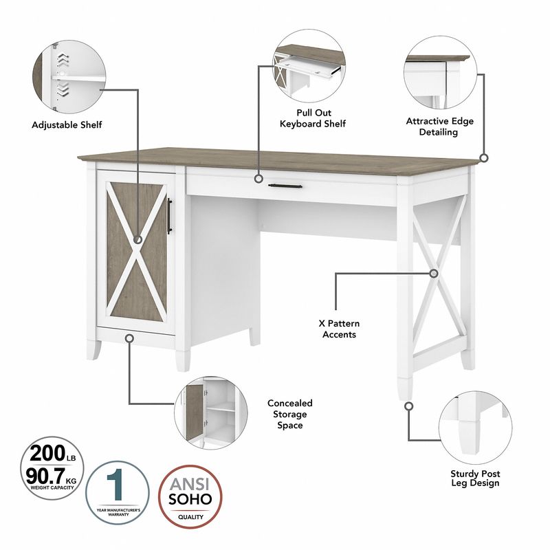 Bush Furniture Key West 54W Computer Desk With Storage And 2Drawer Lateral File Cabinet Shiplap GrayPure White Standard Delivery