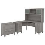 Bush Business Furniture Somerset 60W LShaped Corner Desk With Hutch And Lateral File Cabinet Platinum Gray Standard Delivery