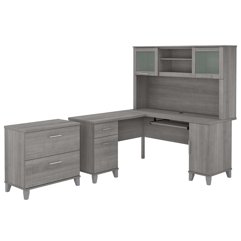 Bush Business Furniture Somerset 60W LShaped Corner Desk With Hutch And Lateral File Cabinet Platinum Gray Standard Delivery