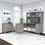 Bush Business Furniture Somerset 60W LShaped Corner Desk With Hutch And Lateral File Cabinet Platinum Gray Standard Delivery