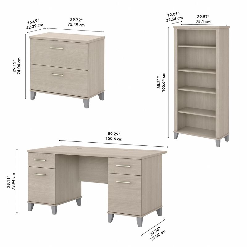 Bush Business Furniture Somerset 60W Office Computer Desk With Lateral File Cabinet And 5Shelf Bookcase Sand Oak Standard Delivery