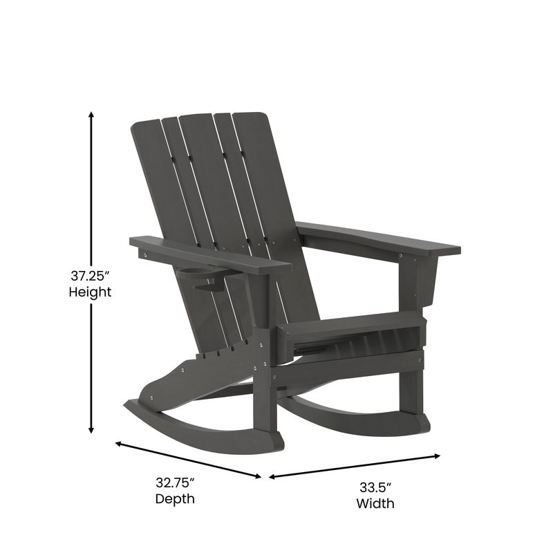 Flash Furniture Halifax AllWeather Adirondack Chair with Cup Holder and PullOut Ottoman Gray