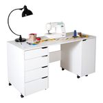 South Shore Crea Sewing Craft Table on Wheels Pure White
