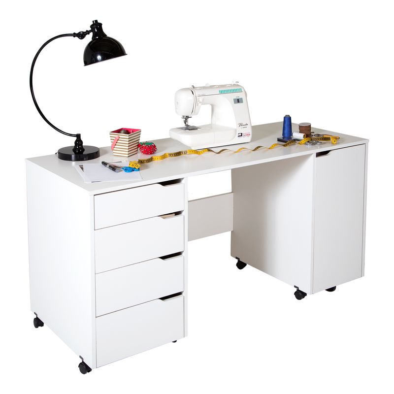 South Shore Crea Sewing Craft Table on Wheels Pure White