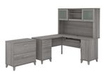 Bush Business Furniture Somerset 60W LShaped Corner Desk With Hutch And Lateral File Cabinet Platinum Gray Standard Delivery