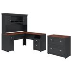 Bush Business Furniture Fairview 60W LShaped Corner Desk With Hutch And Lateral File Cabinet Antique BlackHansen Cherry Standard Delivery