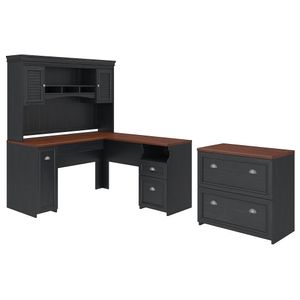 Bush Business Furniture Fairview 60"W L-Shaped Corner Desk With Hutch And Lateral File Cabinet