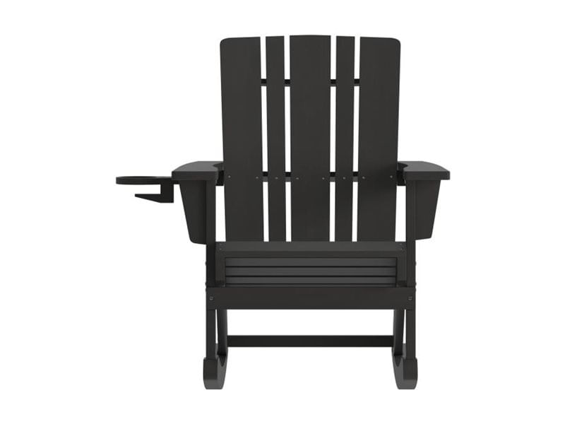 Flash Furniture Halifax AllWeather Adirondack Chair with Cup Holder and PullOut Ottoman Black