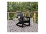 Flash Furniture Halifax AllWeather Adirondack Chair with Cup Holder and PullOut Ottoman Black