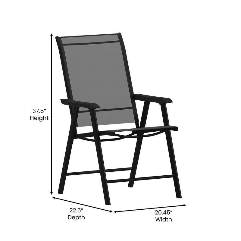 Flash Furniture Paladin Outdoor Folding Patio Sling Chairs Metal Black Set Of 2 Chairs