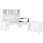 Bush Furniture Somerset 72W 3Position SitToStand LShaped Desk With Hutch And File Cabinet White Standard Delivery