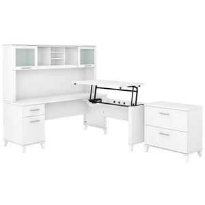 Bush Furniture Somerset 72"W 3-Position Sit-To-Stand L-Shaped Desk With Hutch And File Cabinet