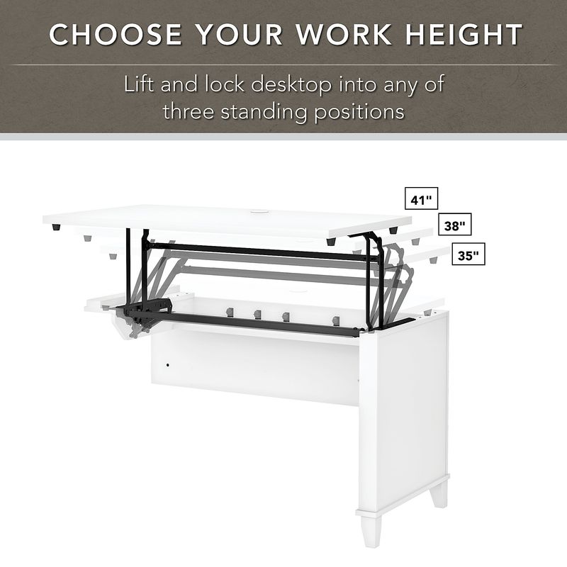 Bush Furniture Somerset 72W 3Position SitToStand LShaped Desk With Hutch And File Cabinet White Standard Delivery