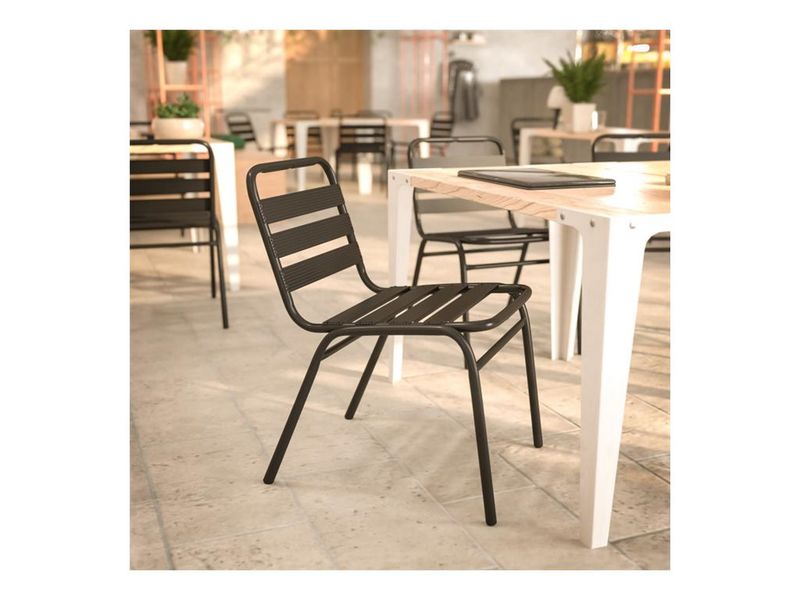 Flash Furniture Lila Aluminum Restaurant Stack Armless Chair Black