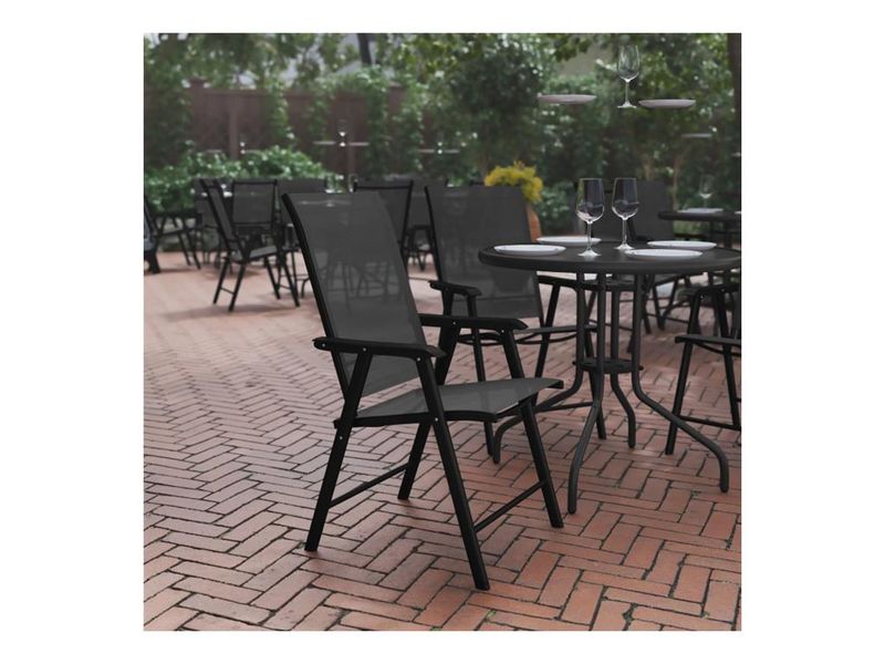 Flash Furniture Paladin Outdoor Folding Patio Sling Chairs Metal Black Set Of 2 Chairs
