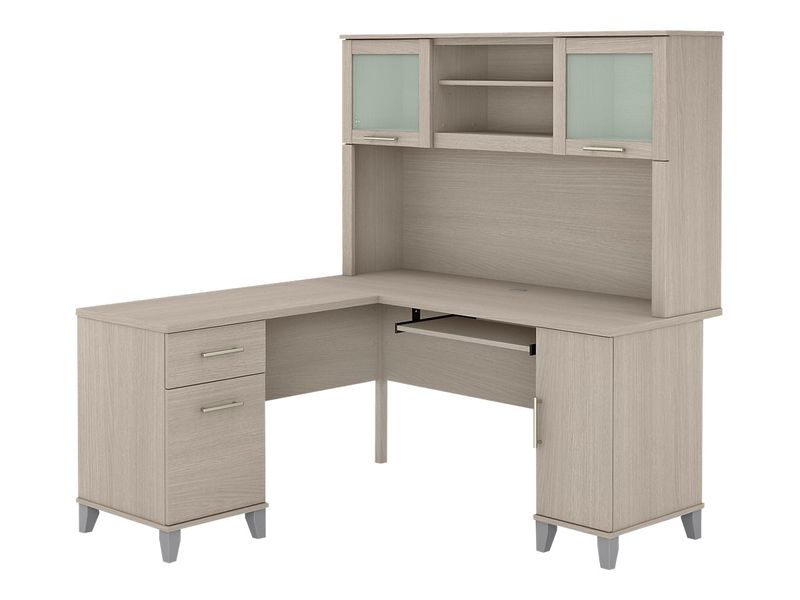 Bush Business Furniture Somerset 60W LShaped Corner Desk With Hutch Sand Oak Standard Delivery