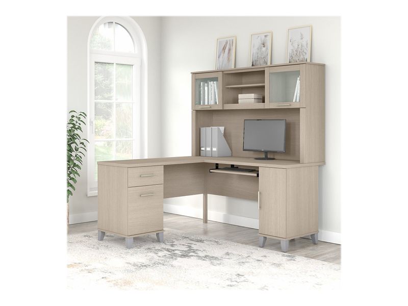 Bush Business Furniture Somerset 60W LShaped Corner Desk With Hutch Sand Oak Standard Delivery