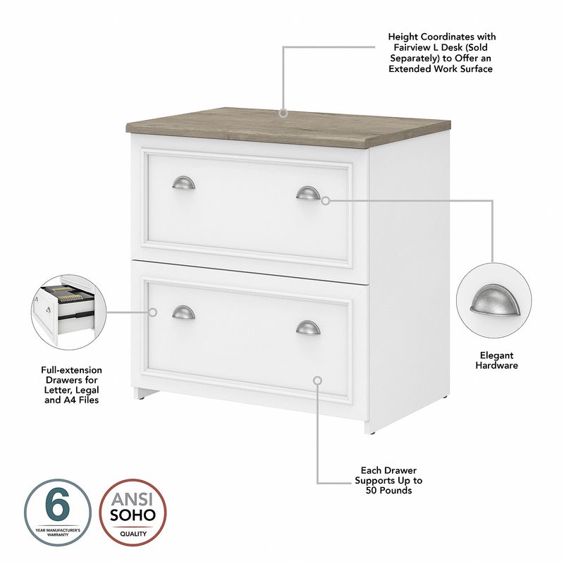 Bush Business Furniture Fairview 60W LShaped Corner Desk With Lateral File Cabinet And 5Shelf Bookcase Shiplap GrayPure White Standard Delivery