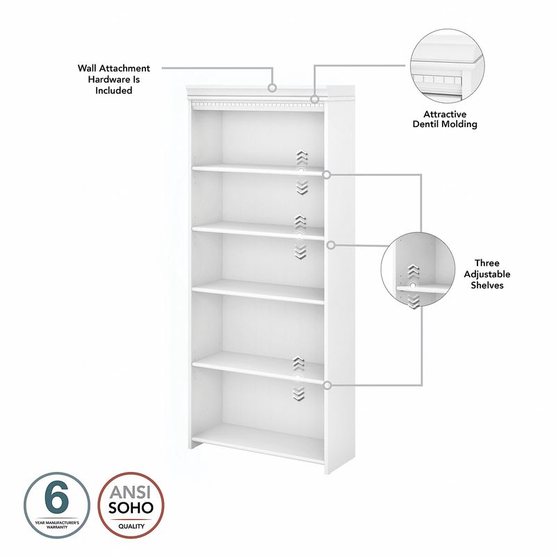 Bush Business Furniture Fairview 60W LShaped Corner Desk With Lateral File Cabinet And 5Shelf Bookcase Shiplap GrayPure White Standard Delivery
