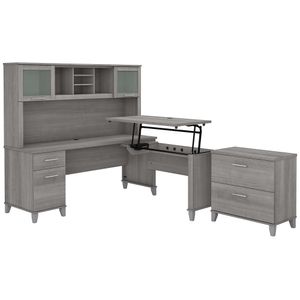 Bush Furniture Somerset 72"W 3-Position Sit-To-Stand L-Shaped Desk With Hutch And File Cabinet