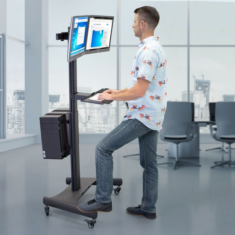 MountIt MI7986 Adjustable PC Mobile Workstation For Dual Monitors 45H x 2812W x 8D Black