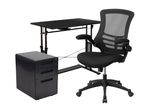 Flash Furniture Work From Home DeskChair Set With Adjustable Computer Desk Ergonomic Mesh ChairMobile Filing Cabinet Black BLNNAN21APX5LBK