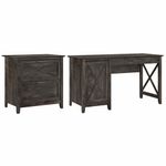 Bush Furniture Key West 54W Computer Desk With Storage And 2Drawer Lateral File Cabinet Dark Gray Hickory Standard Delivery