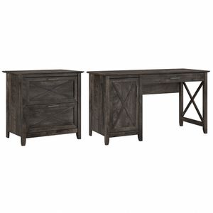 Bush Furniture Key West 54"W Computer Desk With Storage And 2-Drawer Lateral File Cabinet