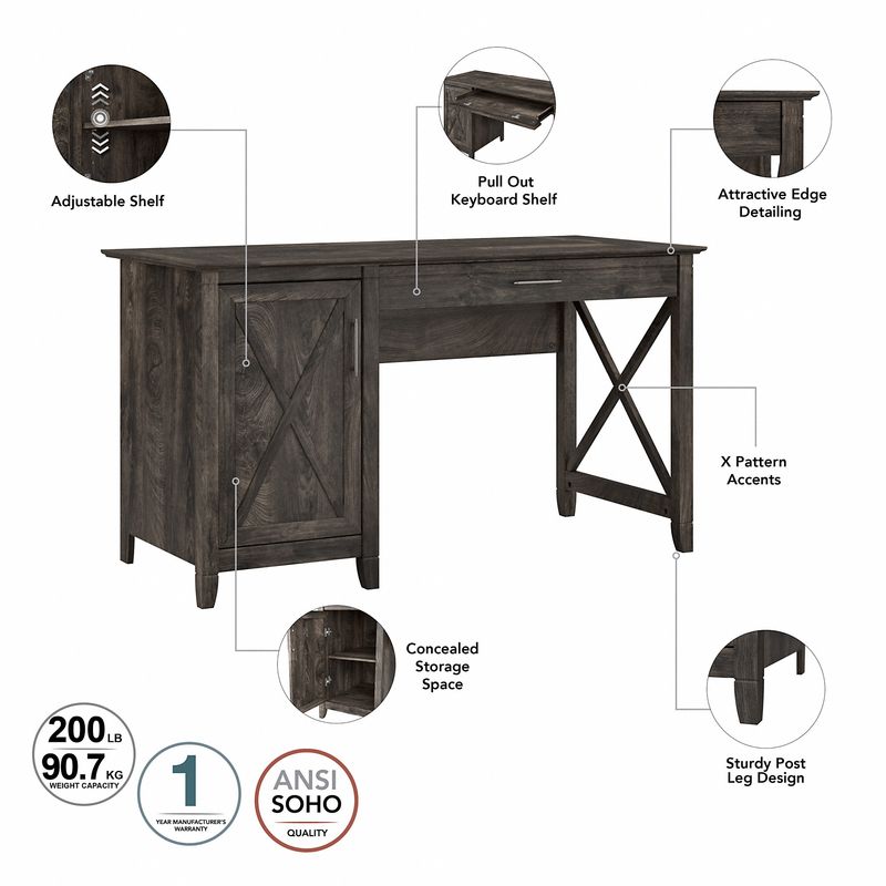 Bush Furniture Key West 54W Computer Desk With Storage And 2Drawer Lateral File Cabinet Dark Gray Hickory Standard Delivery