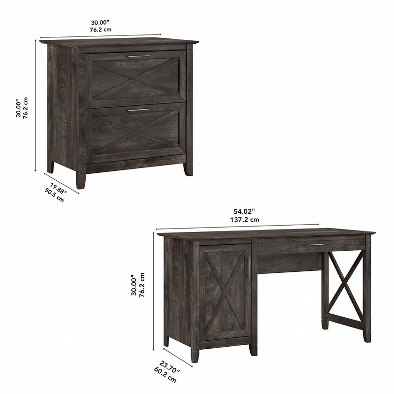 Bush Furniture Key West 54W Computer Desk With Storage And 2Drawer Lateral File Cabinet Dark Gray Hickory Standard Delivery