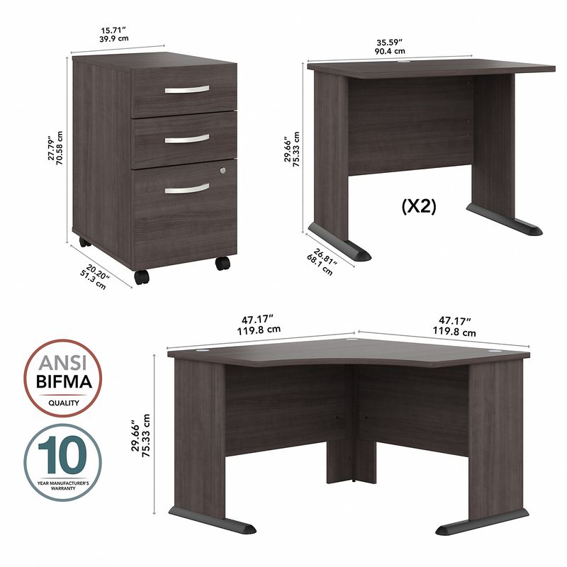Bush Business Furniture Studio A 83W Large Corner Desk With 3Drawer Mobile File Cabinet Storm Gray Standard Delivery