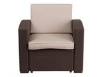 Flash Furniture Faux Rattan Outdoor Chair With Curved Arms And AllWeather Cushion Chocolate Brown