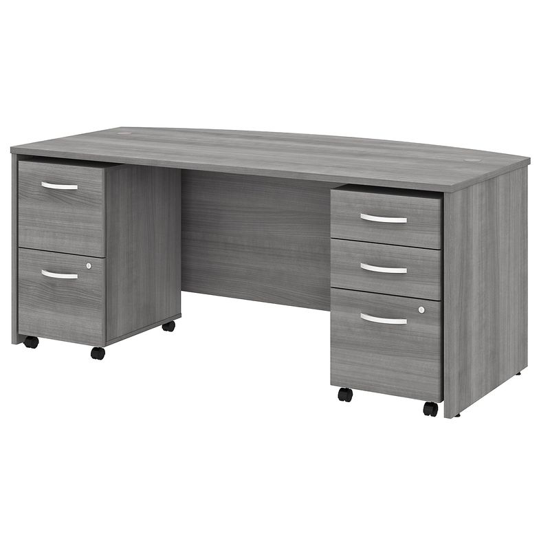 Bush Business Furniture Studio C 72W BowFront Computer Desk With Mobile File Cabinets Platinum Gray Standard Delivery