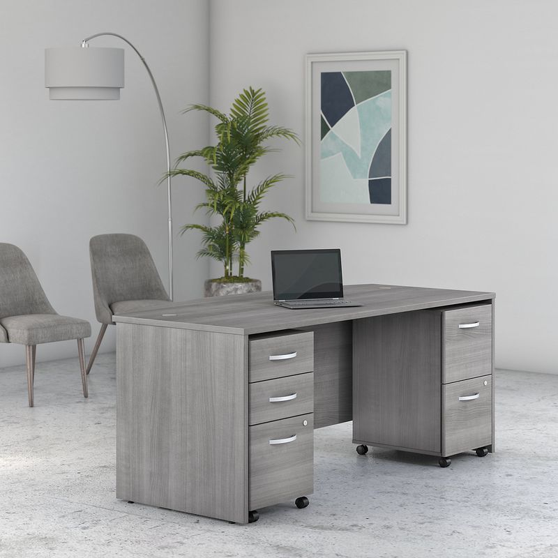 Bush Business Furniture Studio C 72W BowFront Computer Desk With Mobile File Cabinets Platinum Gray Standard Delivery