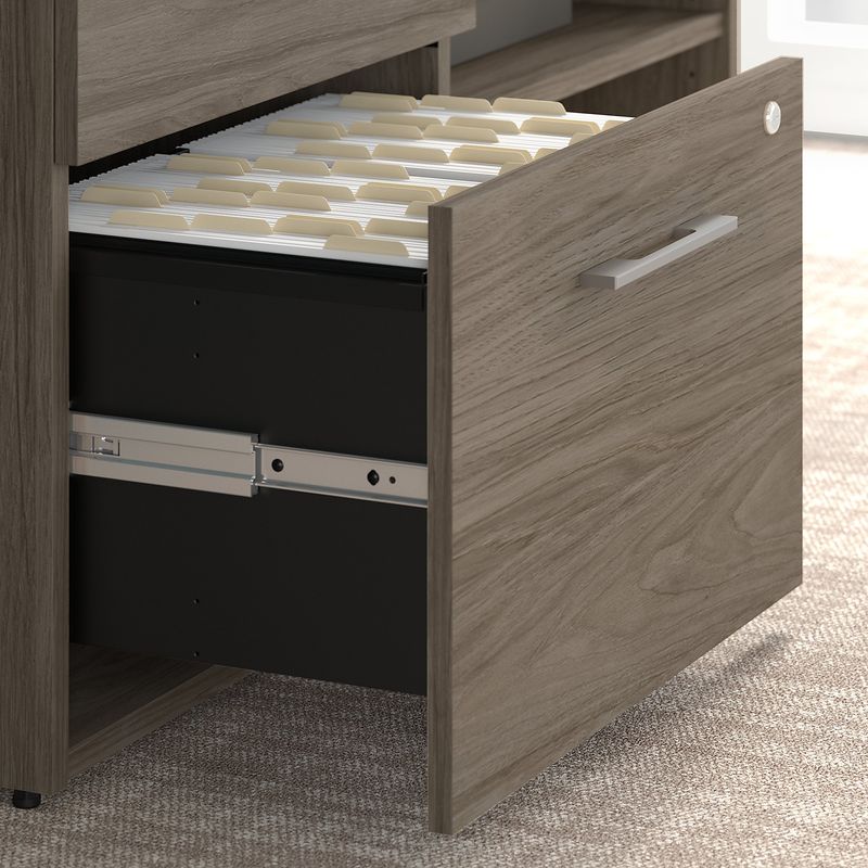 Bush Business Furniture Office 500 Electric HeightAdjustable Standing Desk With Storage And Bookcase 72W Modern Hickory Standard Delivery