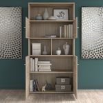 Bush Business Furniture Office 500 Electric HeightAdjustable Standing Desk With Storage And Bookcase 72W Modern Hickory Standard Delivery