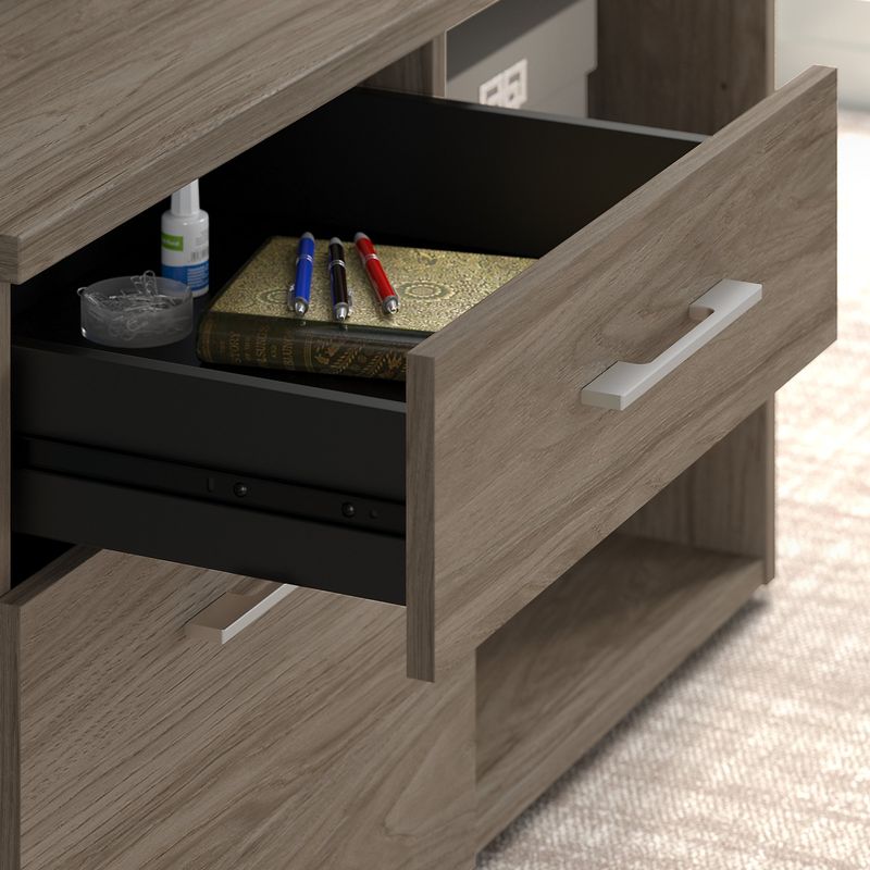 Bush Business Furniture Office 500 Electric HeightAdjustable Standing Desk With Storage And Bookcase 72W Modern Hickory Standard Delivery