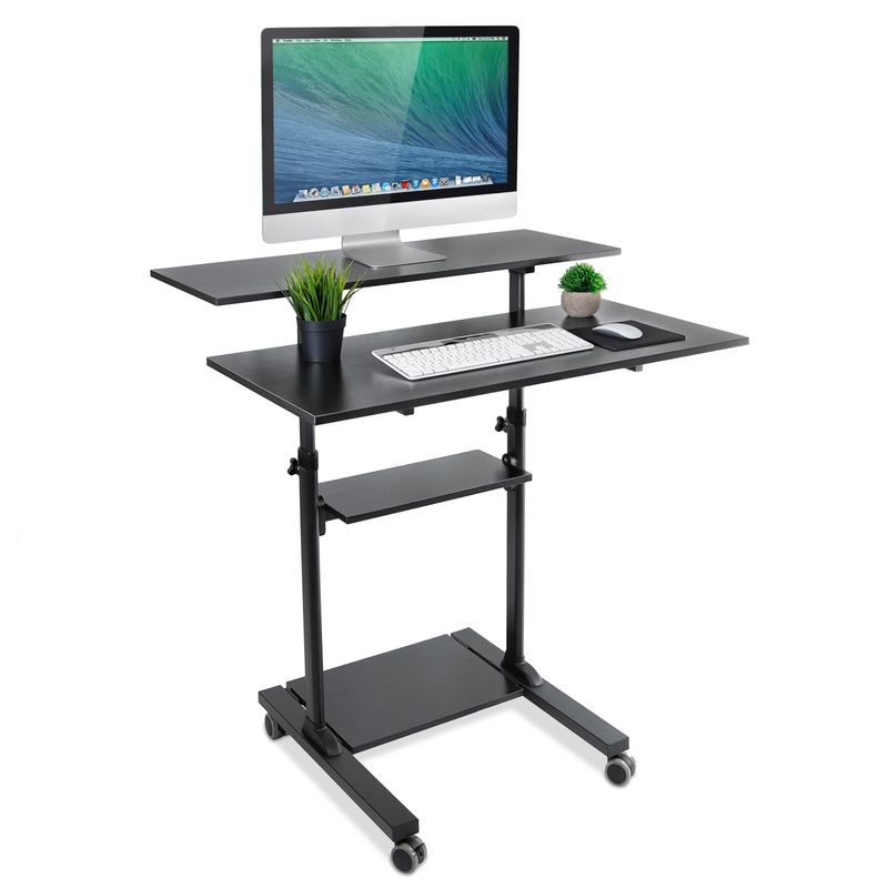 MountIt MI7970 HeightAdjustable Mobile Standing Desk Workstation 55H x 3912W x 26D Black