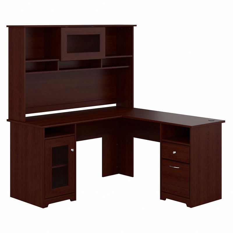 Bush Furniture Cabot L Shaped Desk With Hutch Harvest Cherry Standard Delivery