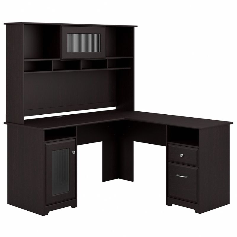Bush Furniture Cabot L Shaped Desk With Hutch Espresso Oak Standard Delivery