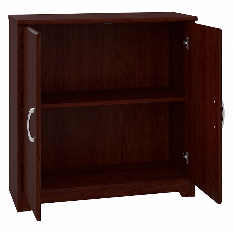Bush Furniture Cabot L Shaped Desk With Hutch And Small Storage Cabinet With Doors Harvest Cherry Standard Delivery