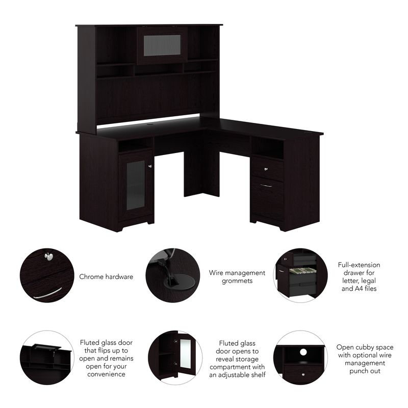 Bush Furniture Cabot L Shaped Desk With Hutch Espresso Oak Standard Delivery