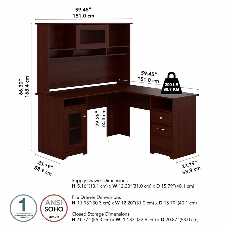 Bush Furniture Cabot L Shaped Desk With Hutch Harvest Cherry Standard Delivery