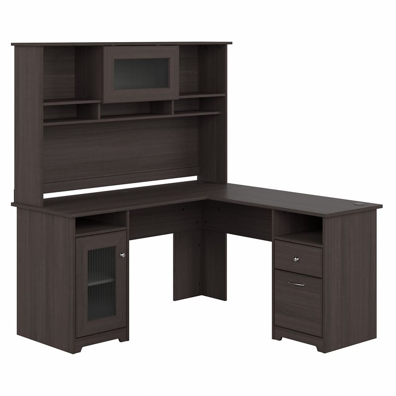 Bush Business Furniture Cabot 60W LShaped Corner Desk With Hutch Heather Gray Standard Delivery