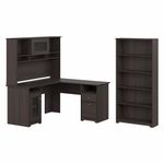 Bush Business Furniture Cabot 60W LShaped Corner Desk With Hutch And 5Shelf Bookcase Heather Gray Standard Delivery