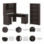 Bush Business Furniture Cabot 60W LShaped Corner Desk With Hutch And 5Shelf Bookcase Heather Gray Standard Delivery