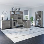Bush Business Furniture Cabot 60W LShaped Corner Desk With Hutch Lateral File Cabinet And 5Shelf Bookcase Modern Gray Standard Delivery