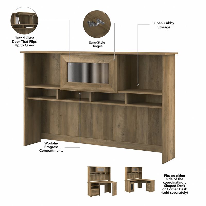 Bush Business Furniture Cabot 60W LShaped Corner Desk With Hutch And 5Shelf Bookcase Reclaimed Pine Standard Delivery