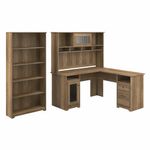 Bush Business Furniture Cabot 60W LShaped Corner Desk With Hutch And 5Shelf Bookcase Reclaimed Pine Standard Delivery