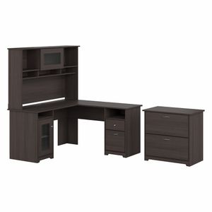 Bush Business Furniture Cabot 60"W L-Shaped Corner Desk With Hutch And Lateral File Cabinet